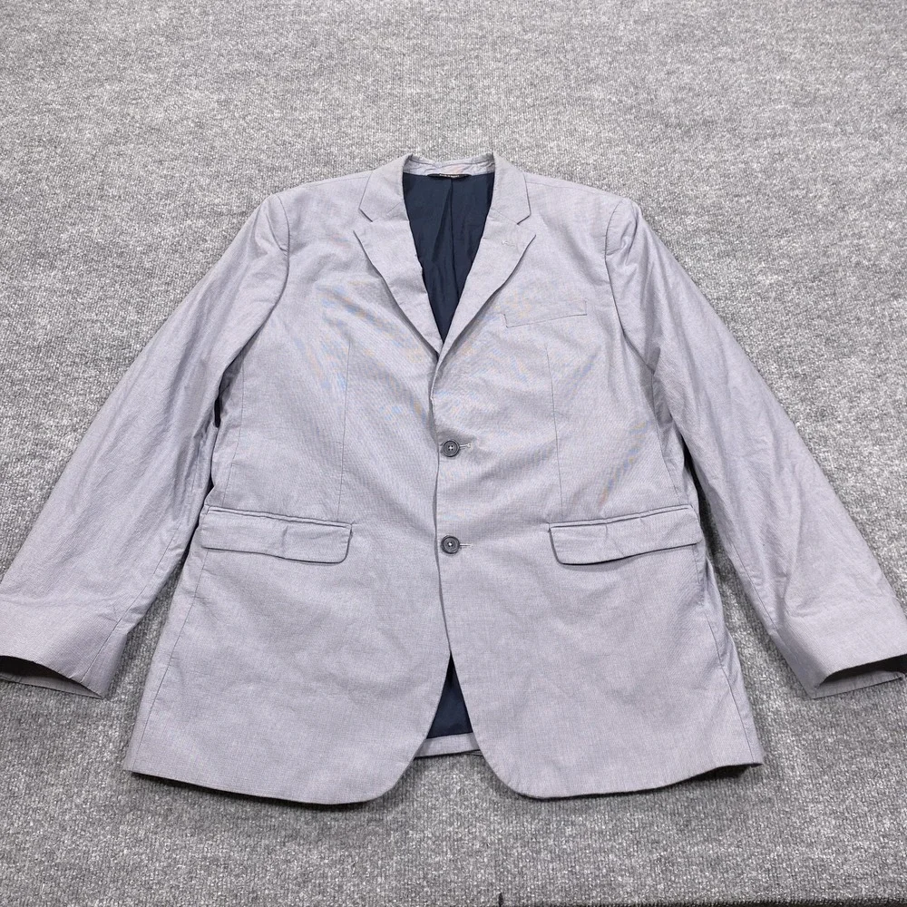 Banana Republic Blazer Jacket Mens 46 Long Slim Gray Cotton‎ Notch Lapel
